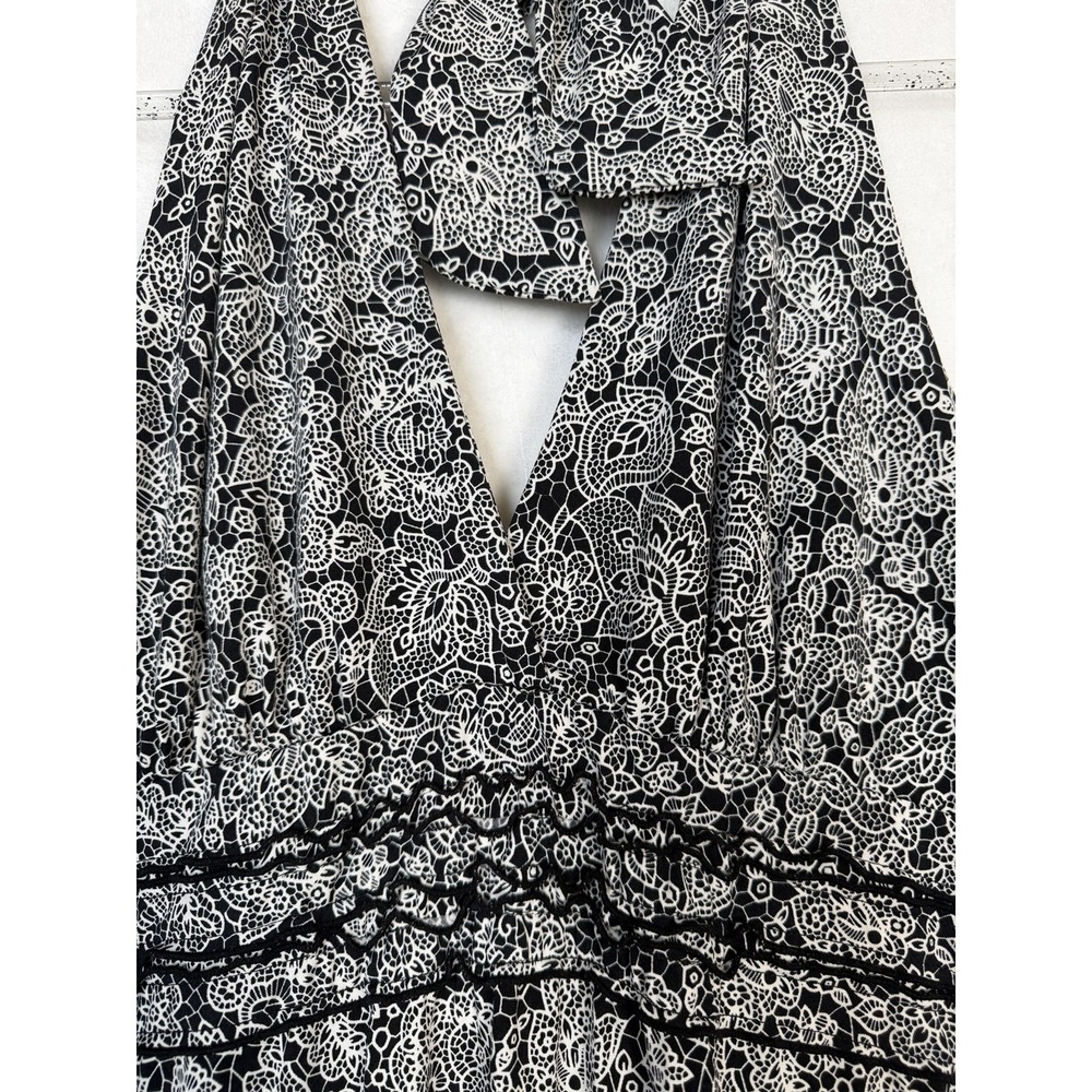 BCBGMaxazria Womens Halter Spring/Summer Dress Stretch Floral Black/White Size L - Picture 7 of 16